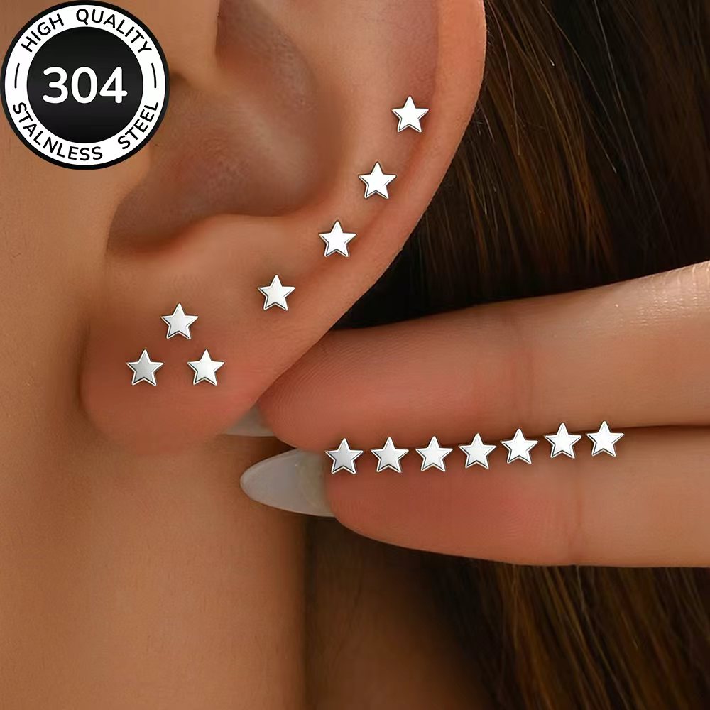 7-Pair Women's Stainless Steel Golden Earring Set